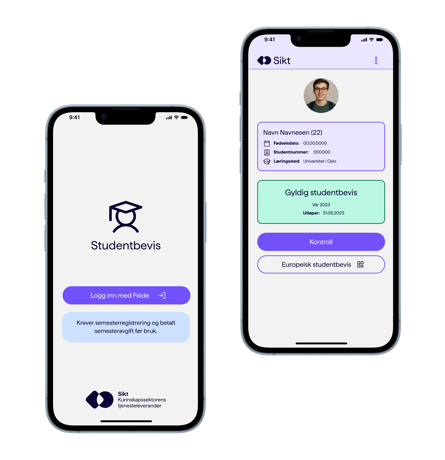 Forsiden av studentbevisAppen